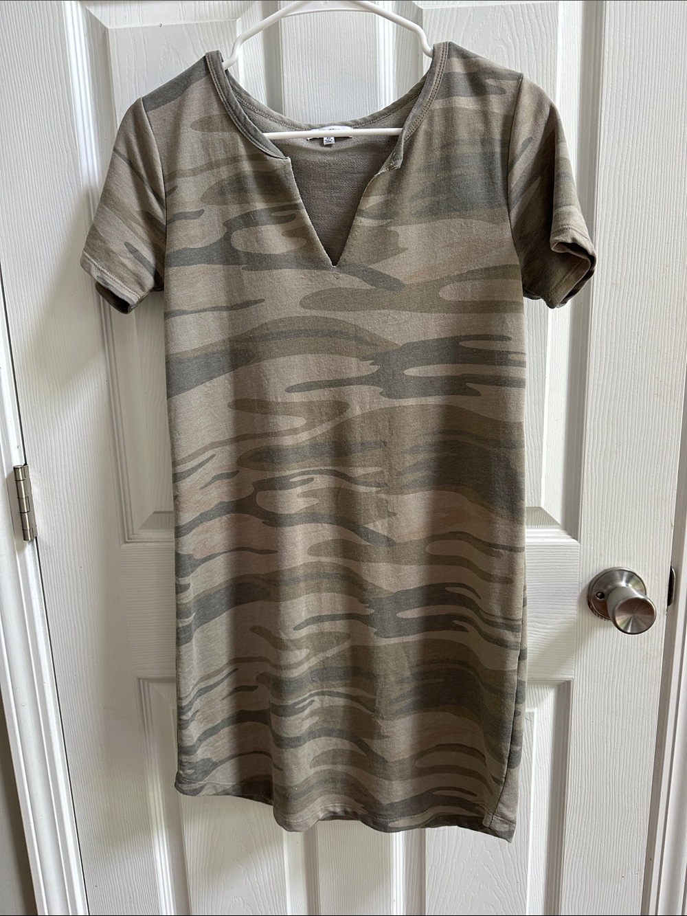 Z Supply Olive Camo Short Sleeve V-Notch Mini Dress